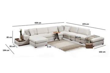 Huelva 6-seter U-formet Hjørnesofa med Divan i Stoff - Kremhvit - Møbler - Sofaer - Hjørnesofaer - Hjørnesofa med divan