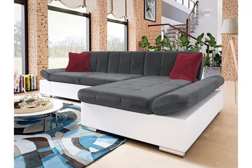 Kintore 3-sits Hörnsoffa Dark Grey/White - Møbler - Sofaer - Sofaer med sjeselong - 3 seters sofa med divan