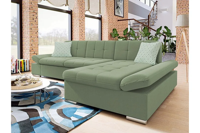 Kintore 3-sits Hörnsoffa Light green - Møbler - Sofaer - Sofaer med sjeselong - 3 seters sofa med divan