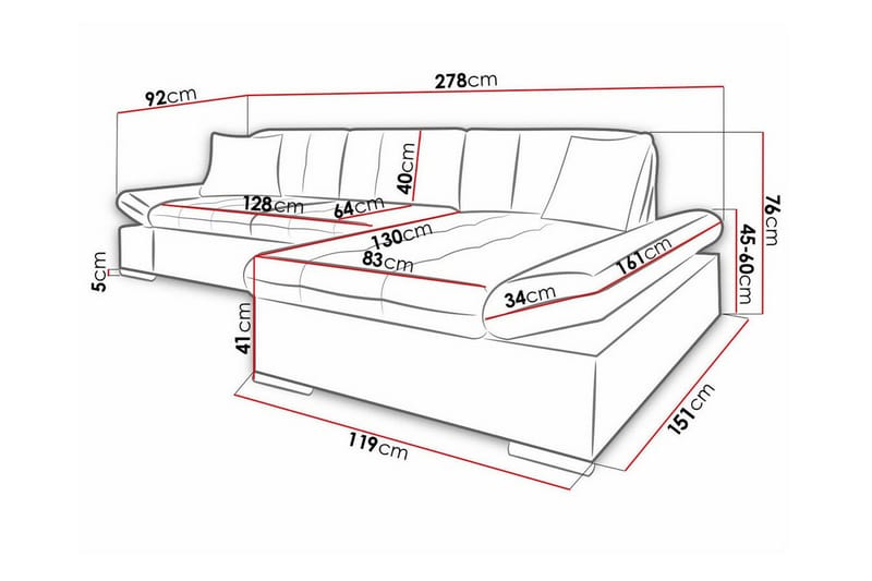 Kintore 3-sits Hörnsoffa NO_BRAND White - Møbler - Sofaer - Sofaer med sjeselong - 3 seters sofa med divan