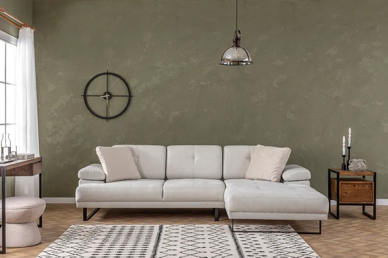 Kitimat 3-seter Høyrevendt L-formet Sofa med Sjeselong 314 cm i Stoff, Beige
