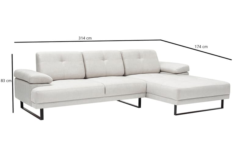 Kitimat 3-seter Høyrevendt L-formet Sofa med Sjeselong 314 cm i Stoff - Beige - Møbler - Sofaer - Sofaer med sjeselong - 3 seters sofa med divan