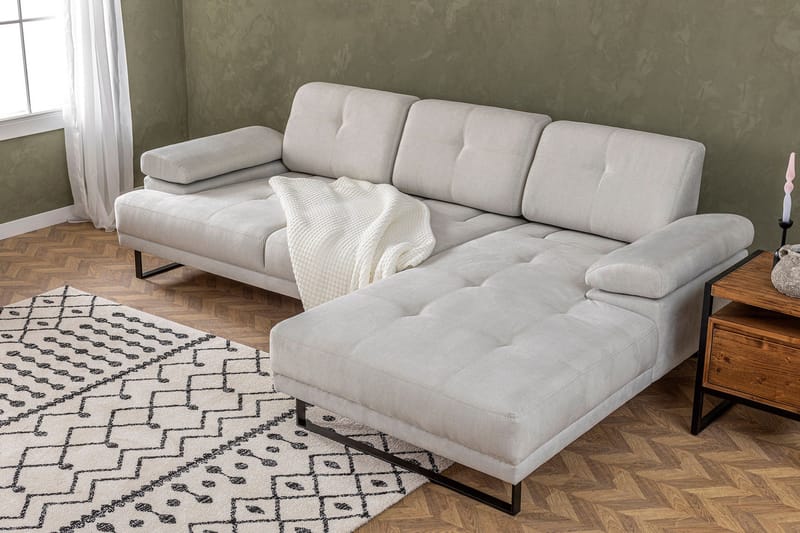 Kitimat 3-seter Høyrevendt L-formet Sofa med Sjeselong 314 cm i Stoff - Beige - Møbler - Sofaer - Sofaer med sjeselong - 3 seters sofa med divan