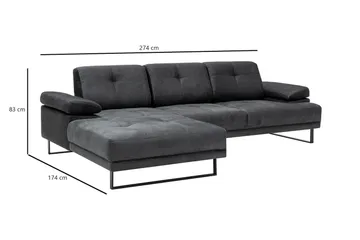 Kitimat 3-seter Venstrevendt L-formet Sofa med Sjeselong 274 cm i Stoff - Grå - Møbler - Sofaer - Sofaer med sjeselong - 3 seters sofa med divan