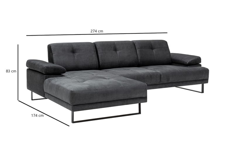 Kitimat 3-seter Venstrevendt L-formet Sofa med Sjeselong 274 cm i Stoff - Grå - Møbler - Sofaer - Sofaer med sjeselong - 3 seters sofa med divan