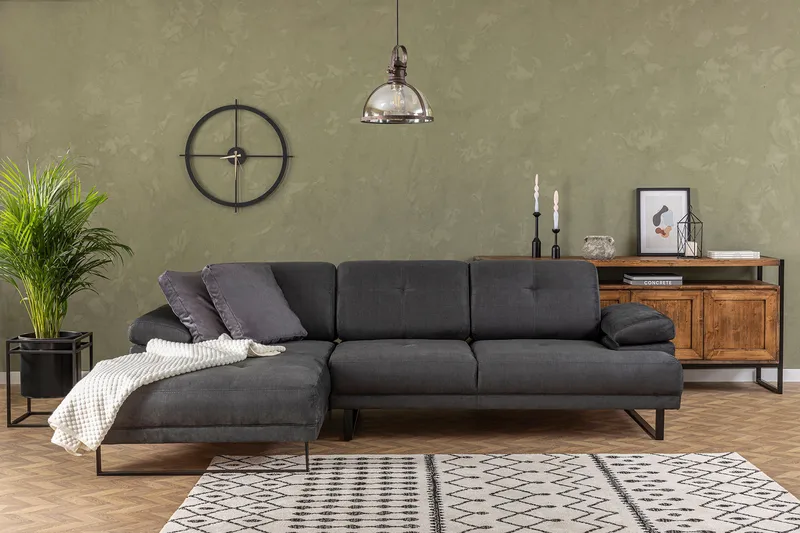 Kitimat 3-seter Venstrevendt L-formet Sofa med Sjeselong 274 cm i Stoff, Grå