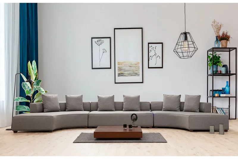 Lasalle 6-seters Buet Sofa i Stoff, Grå