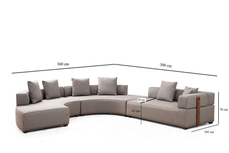 Lasalle Svängd Sofa 6-seters - Grå - Møbler - Sofaer - Hjørnesofaer
