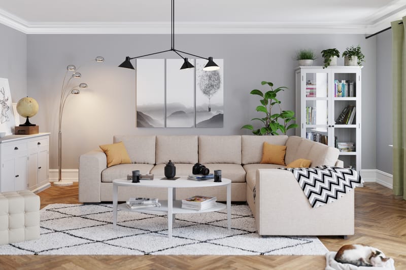 Link 5-seters Vendbar L-formet Hjørnesofa i Stoff - Beige - Møbler - Sofaer - Hjørnesofaer