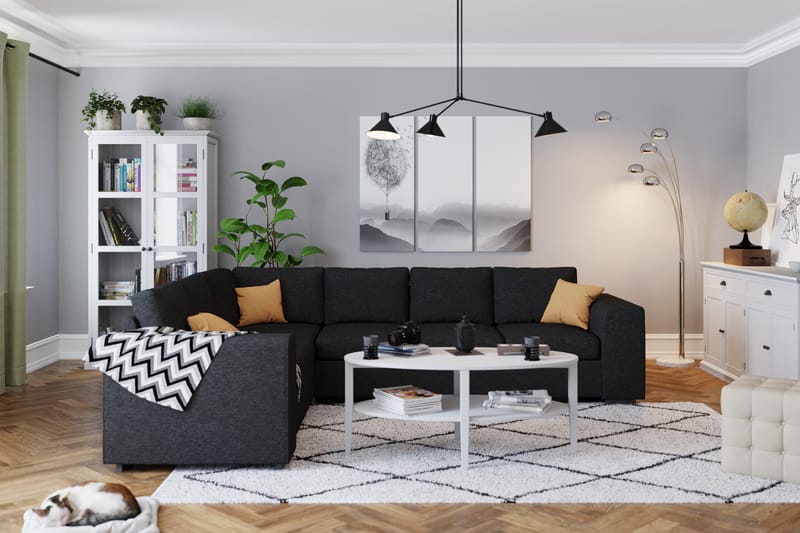 Link 5-seters Vendbar L-formet Hjørnesofa i Stoff - Svart - Møbler - Sofaer - Hjørnesofaer