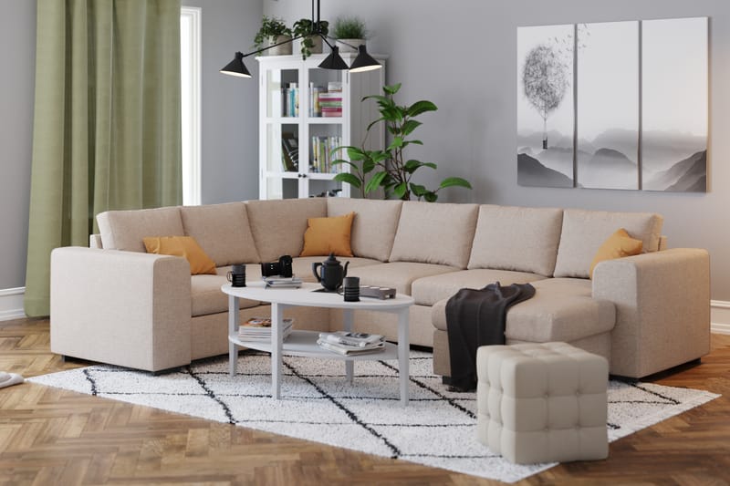 Link 5-seters Vendbar U-formet Hjørnesofa med Divan i Stoff - Beige - Møbler - Sofaer - Hjørnesofaer - Hjørnesofa med divan