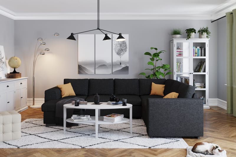Link 5-seters Vendbar U-formet Hjørnesofa med Divan i Stoff - Svart - Møbler - Sofaer - Hjørnesofaer - Hjørnesofa med divan