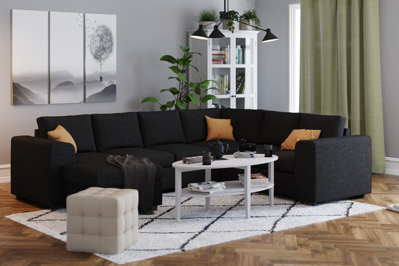 Link 5-seters Vendbar U-formet Hjørnesofa med Divan i Stoff - Svart - Møbler - Sofaer - Hjørnesofaer - Hjørnesofa med divan