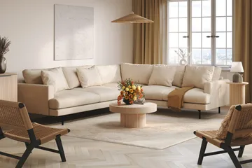 Menard 6-seters Høyrevendt L-formet Hjørnesofa i Manchester - Beige - Møbler - Sofaer - Hjørnesofaer