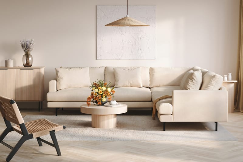 Menard 6-seters Høyrevendt L-formet Hjørnesofa i Manchester - Beige - Møbler - Sofaer - Hjørnesofaer
