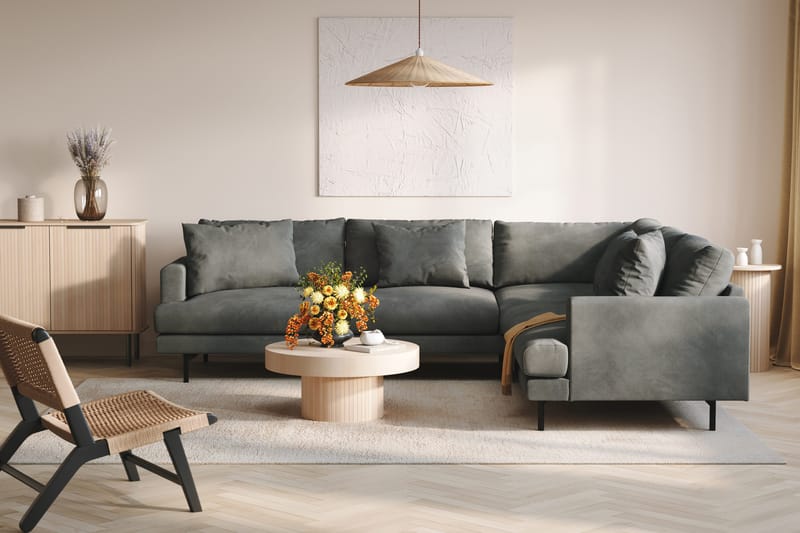 Menard 6-seters Høyrevendt L-formet Hjørnesofa i Manchester - Grå - Møbler - Sofaer - Hjørnesofaer