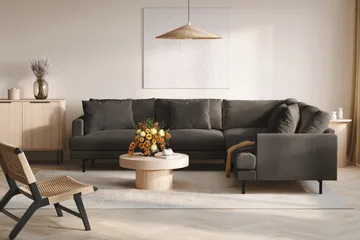 Menard 6-seters Høyrevendt L-formet Hjørnesofa i Manchester - Mørk grå - Møbler - Sofaer - Hjørnesofaer