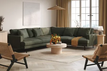 Menard 6-seters Høyrevendt L-formet Hjørnesofa i Manchester - Mørk grønn - Møbler - Sofaer - Hjørnesofaer