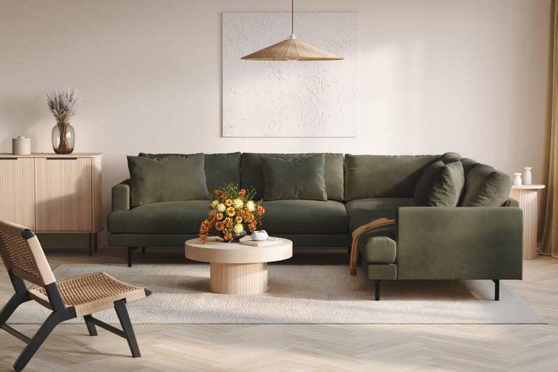 Menard 6-seters Høyrevendt L-formet Hjørnesofa i Manchester - Mørk grønn - Møbler - Sofaer - Hjørnesofaer