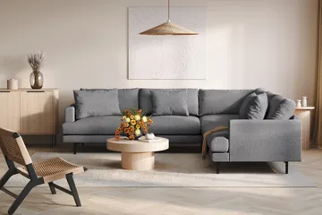 Menard 6-seters Høyrevendt L-formet Hjørnesofa i Stoff - Mørk grå - Møbler - Sofaer - Hjørnesofaer