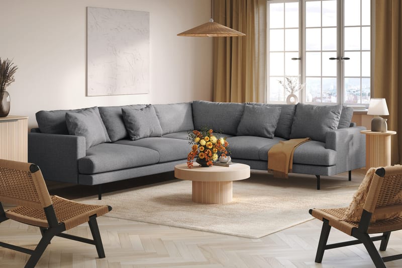 Menard 6-seters Høyrevendt L-formet Hjørnesofa i Stoff - Mørk grå - Møbler - Sofaer - Hjørnesofaer