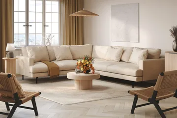 Menard 6-seters Venstrevendt L-formet Hjørnesofa i Manchester - Beige - Møbler - Sofaer - Hjørnesofaer
