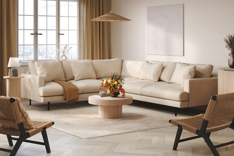 Menard 6-seters Venstrevendt L-formet Hjørnesofa i Manchester - Beige - Møbler - Sofaer - Hjørnesofaer