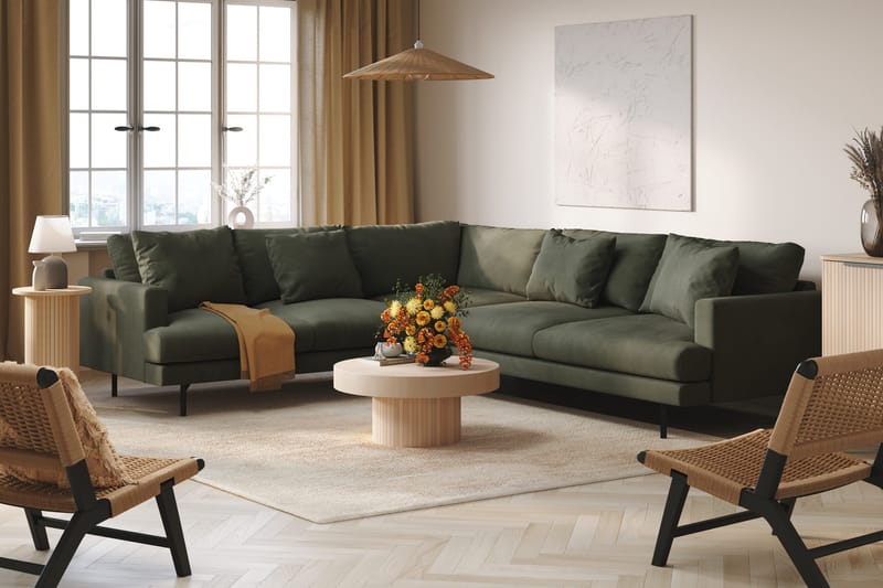 Menard 6-seters Venstrevendt L-formet Hjørnesofa i Manchester - Mørk grønn - Møbler - Sofaer - Hjørnesofaer