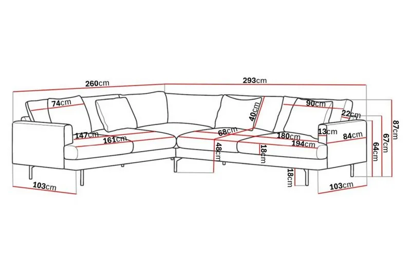 Menard 6-seters Venstrevendt L-formet Hjørnesofa i Stoff - Mørk grå - Møbler - Sofaer - Hjørnesofaer