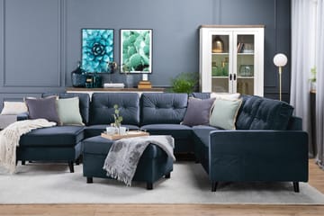 Monroe 5-seters Vendbar U-formet Hjørnesofa med Divan i Fløyel - Blå - Møbler - Sofaer - Hjørnesofaer