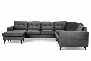 Monroe 5-seters Vendbar U-formet Hjørnesofa med Divan i Fløyel - Mørk grå - Møbler - Sofaer - Hjørnesofaer