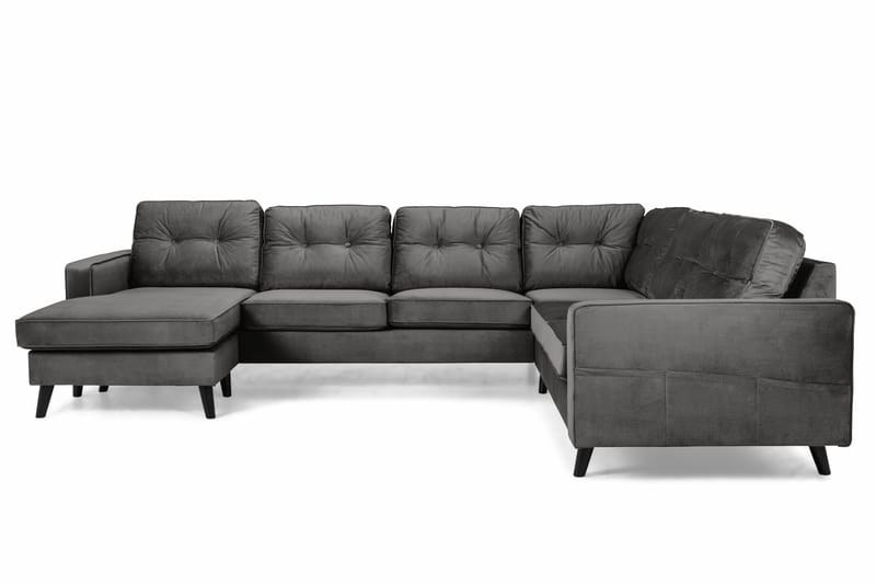 Monroe 5-seters Vendbar U-formet Hjørnesofa med Divan i Fløyel - Mørk grå - Møbler - Sofaer - Hjørnesofaer