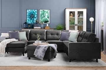 Monroe 5-seters Vendbar U-formet Hjørnesofa med Divan i Fløyel - Mørk grå - Møbler - Sofaer - Hjørnesofaer