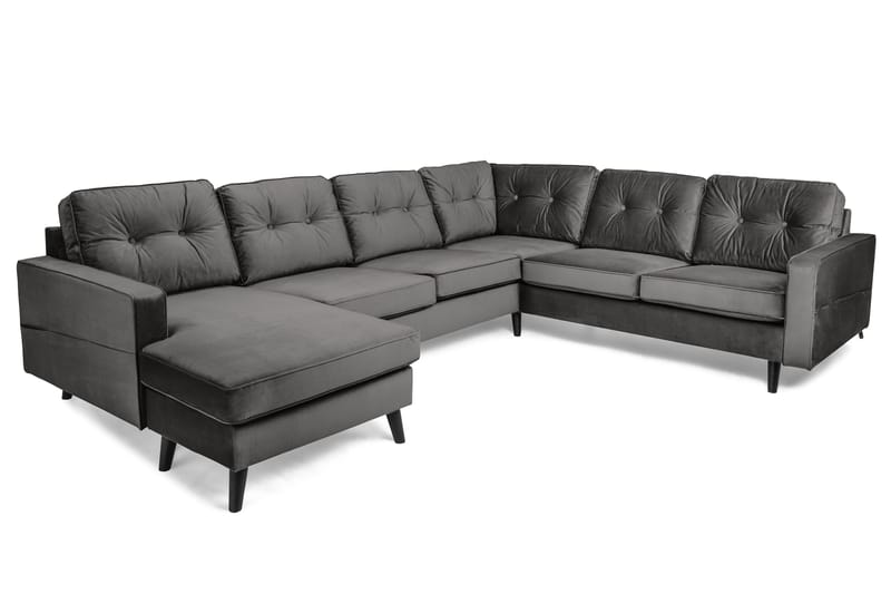 Monroe 5-seters Vendbar U-formet Hjørnesofa med Divan i Fløyel - Mørk grå - Møbler - Sofaer - Hjørnesofaer