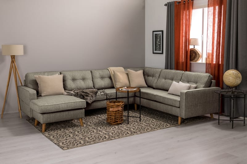 Monroe 5-seters Vendbar U-formet Hjørnesofa med Divan i Stoff - Beige / Grå - Møbler - Sofaer - Hjørnesofaer - Hjørnesofa med divan
