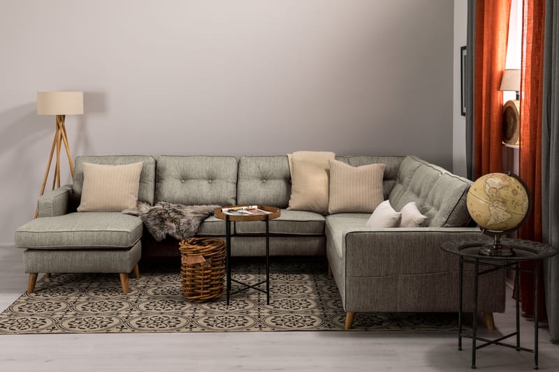 Monroe 5-seters Vendbar U-formet Hjørnesofa med Divan i Stoff - Beige / Grå - Møbler - Sofaer - Hjørnesofaer - Hjørnesofa med divan