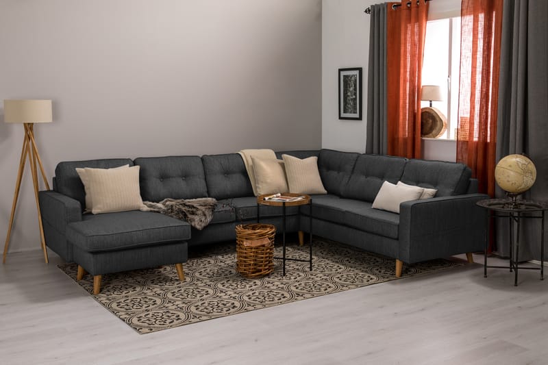 Monroe 5-seters Vendbar U-formet Hjørnesofa med Divan i Stoff - Mørk grå - Møbler - Sofaer - Hjørnesofaer - Hjørnesofa med divan