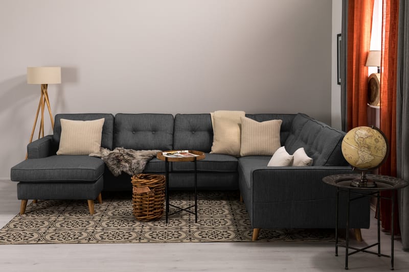 Monroe 5-seters Vendbar U-formet Hjørnesofa med Divan i Stoff - Mørk grå - Møbler - Sofaer - Hjørnesofaer - Hjørnesofa med divan