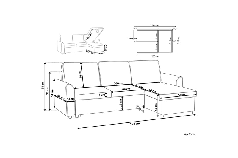 Nesna Hjørnesofa 228 cm - Grå - Møbler - Sofaer - Sovesofaer - Sovesofa divan