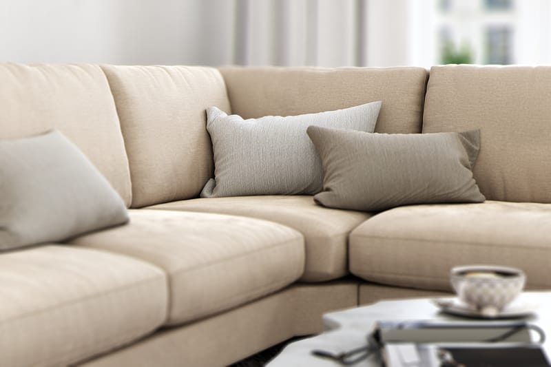 Ocean Lyx 5-seters Vendbar L-formet Hjørnesofa i Fløyel - Beige - Møbler - Sofaer - Hjørnesofaer