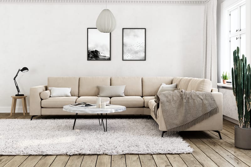Ocean Lyx 5-seters Vendbar L-formet Hjørnesofa i Fløyel - Beige - Møbler - Sofaer - Hjørnesofaer