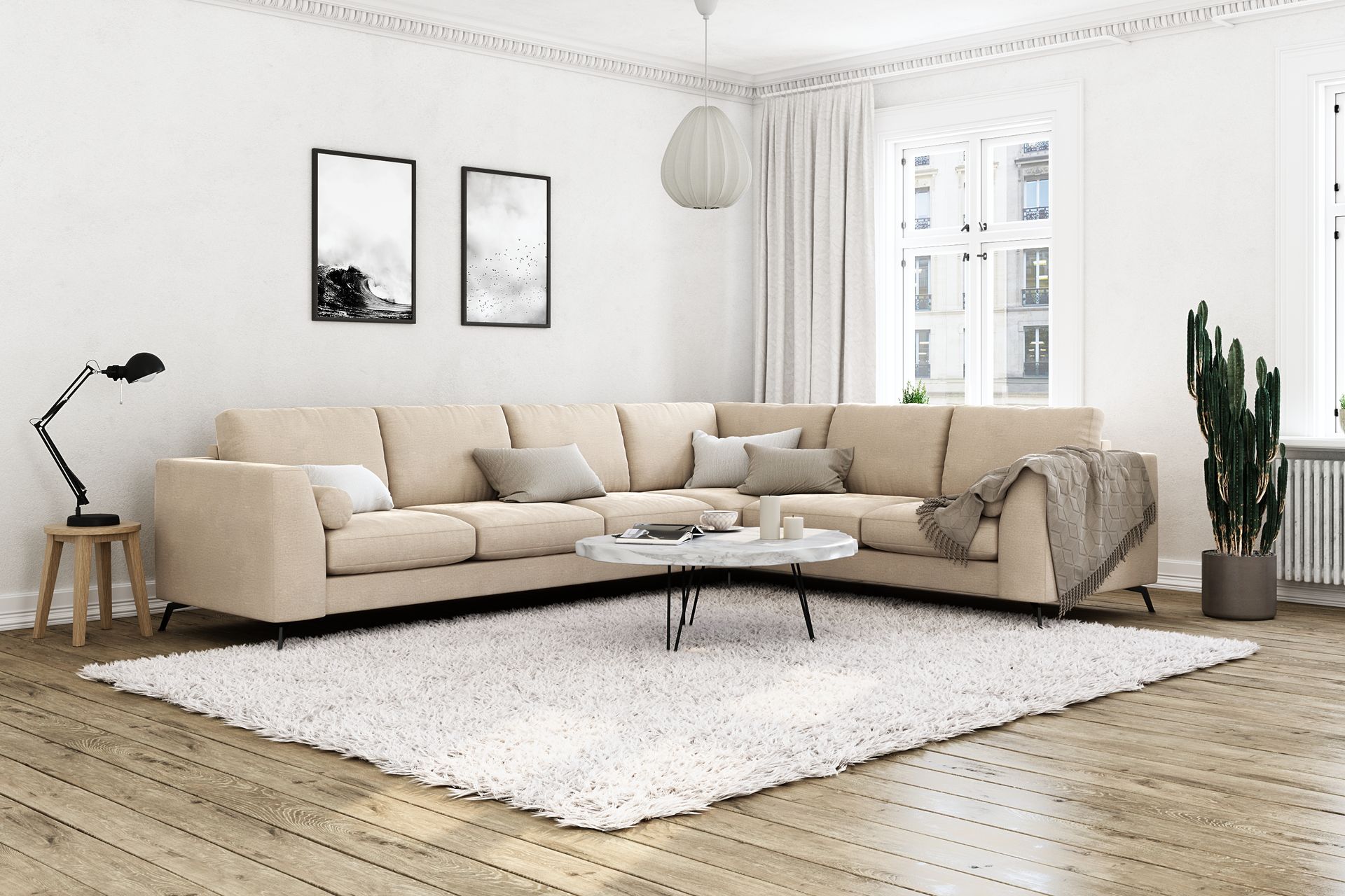 Ocean Lyx 5-seters Vendbar L-formet Hjørnesofa i Fløyel - Beige - Møbler - Sofaer - Fløyelssofaer