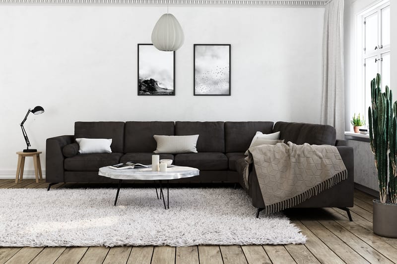Ocean Lyx 5-seters Vendbar L-formet Hjørnesofa i Fløyel - Mørk grå - Møbler - Sofaer - Hjørnesofaer
