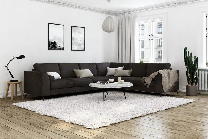 Ocean Lyx 5-seters Vendbar L-formet Hjørnesofa i Fløyel - Mørk grå - Møbler - Sofaer - Fløyelssofaer