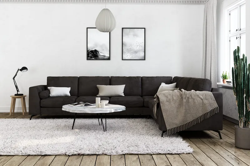 Ocean Lyx 5-seters Vendbar L-formet Hjørnesofa i Fløyel - Mørk grå - Møbler - Sofaer - Fløyelssofaer