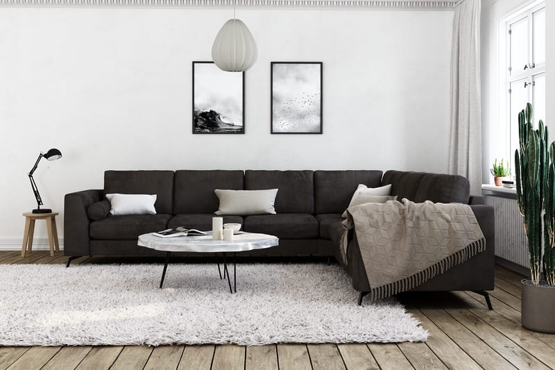 Ocean Lyx 5-seters Vendbar L-formet Hjørnesofa i Fløyel - Mørk grå - Møbler - Sofaer - Fløyelssofaer