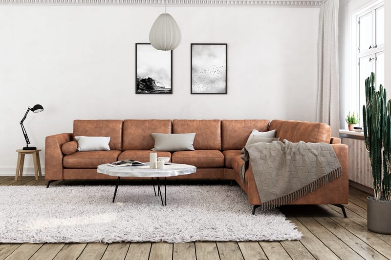 Ocean Lyx 5-seters Vendbar L-formet Hjørnesofa i Kunstlær - Brun - Møbler - Sofaer - Hjørnesofaer
