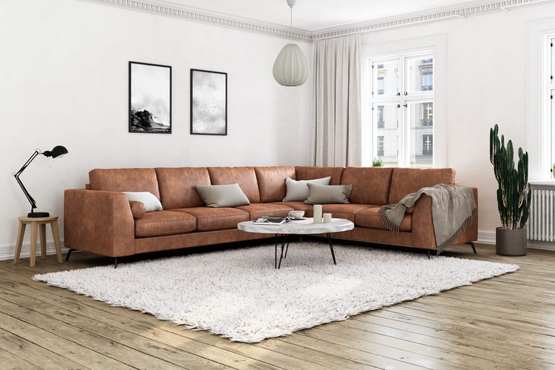 Ocean Lyx 5-seters Vendbar L-formet Hjørnesofa i Kunstlær - Brun - Møbler - Sofaer - Hjørnesofaer