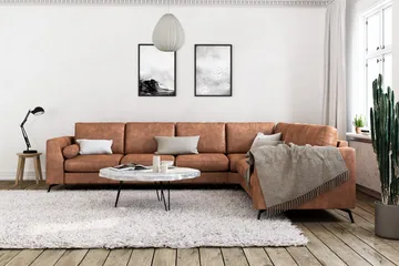 Ocean Lyx 5-seters Vendbar L-formet Hjørnesofa i Kunstlær - Brun - Møbler - Sofaer - Skinnsofaer