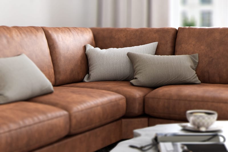 Ocean Lyx 5-seters Vendbar L-formet Hjørnesofa i Kunstlær - Brun - Møbler - Sofaer - Skinnsofaer